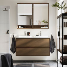 Доставка из Польши ⭐⭐⭐⭐⭐ ANGSJON / BACKSJON szaf umyw z szufladami/umyw/baterie, brazowy imit. debu/szary imitacja kamienia, 122x49x71 cm,ИКЕА-79527829, Евро Икеа Калининград