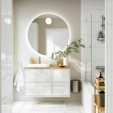 Доставка из Польши ⭐⭐⭐⭐⭐ ANGSJON / BACKSJON szafka pod umyw/umywalka/bateria, polysk bialy/bambus, 102x49x71 cm,ИКЕА-49528439, Евро Икеа Калининград