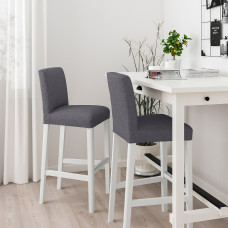 Доставка из Польши ⭐⭐⭐⭐⭐ BERGMUND Барный стул со спинкой, белый/Gunnared medium grey, 75 cm,ИКЕА-89384660, Евро Икеа Калининград
