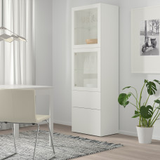 Доставка из Польши ⭐⭐⭐⭐⭐ BESTA regal/szklane drzwi, bialy/Lappviken biale szklo przezroczyste, 60x42x193 cm,ИКЕА-49412537, Евро Икеа Калининград