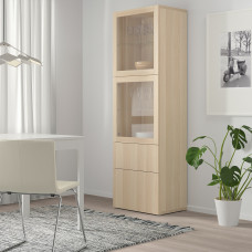 Доставка из Польши ⭐⭐⭐⭐⭐ BESTA regal/szklane drzwi, dab bejcowany na bialo/Lappviken dab bejcowany bialo szk bezbarwne, 60x42x193 cm,ИКЕА-59412546, Евро Икеа Калининград