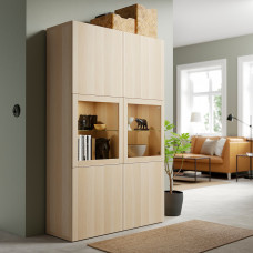 Доставка из Польши ⭐⭐⭐⭐⭐ BESTA regal/szklane drzwi, dab bejcowany na bialo Lappviken/Sindvik dab bejcowany bialo szk bezbarwne, 120x42x193 cm,ИКЕА-49089816, Евро Икеа Калининград