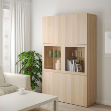 Доставка из Польши ⭐⭐⭐⭐⭐ BESTA regal/szklane drzwi, dab bejcowany na bialo Lappviken/Sindvik dab bejcowany bialo szk bezbarwne, 120x42x193 cm,ИКЕА-49089816, Евро Икеа Калининград