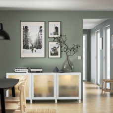 Доставка из Польши ⭐⭐⭐⭐⭐ BESTA kombinacja z drzwiami, bialy Glassvik/Stubbarp/biel/jasna zielen szklo matowe, 180x42x74 cm,ИКЕА-69488814, Евро Икеа Калининград