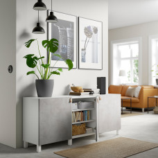 Доставка из Польши ⭐⭐⭐⭐⭐ BESTA kombinacja z drzwiami, bialy Kallviken/Stubbarp/jasnoszary imitacja betonu, 180x42x74 cm,ИКЕА-99421742, Евро Икеа Калининград