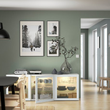 Доставка из Польши ⭐⭐⭐⭐⭐ BESTA kombinacja z drzwiami, bialy Glassvik/biel/jasna zielen szklo bezbarwne, 180x42x65 cm,ИКЕА-59488819, Евро Икеа Калининград