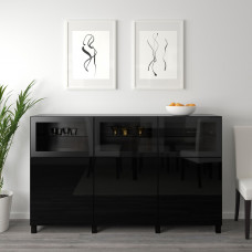Доставка из Польши ⭐⭐⭐⭐⭐ BESTA kombinacja z drzwiami, czarnobraz Selsviken/Glassvik polysk/czarne przezroczyste szklo, 180x42x112 cm,ИКЕА-79208182, Евро Икеа Калининград
