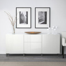 Доставка из Польши ⭐⭐⭐⭐⭐ BESTA kombinacja z szufladami, bialy/Selsviken/Stubbarp ciemnoszary, 180x42x74 cm,ИКЕА-19442201, Евро Икеа Калининград