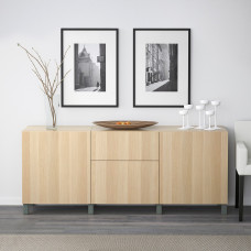 Доставка из Польши ⭐⭐⭐⭐⭐ BESTA kombinacja z szufladami, dab bejcowany na bialo/Lappviken/Stubbarp zielony, 180x42x74 cm,ИКЕА-99442202, Евро Икеа Калининград
