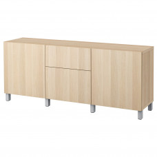 Доставка из Польши BESTA kombinacja z szufladami, dab bejcowany na bialo/Lappviken/Stubbarp jasnoszary, 180x42x74 cm ИКЕА-89425929, ЕВРОИКЕА Калининград