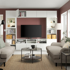 Доставка из Польши ⭐⭐⭐⭐⭐ BESTA kombinacja na TV/szklane drzwi, bialy Sutterviken/Sindvik biale szklo przezroczyste, 300x42x231 cm,ИКЕА-39411251, Евро Икеа Калининград