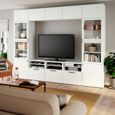 Доставка из Польши ⭐⭐⭐⭐⭐ BESTA kombinacja na TV/szklane drzwi, bialy Sutterviken/Sindvik biale szklo przezroczyste, 300x42x231 cm,ИКЕА-39411251, Евро Икеа Калининград
