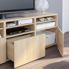 Доставка из Польши ⭐⭐⭐⭐⭐ BESTA kombinacja na TV/szklane drzwi, dab bejcowany na bialo/Lappviken dab bejcowany bialo szk bezbarwne, 180x42x192 cm,ИКЕА-29407198, Евро Икеа Калининград
