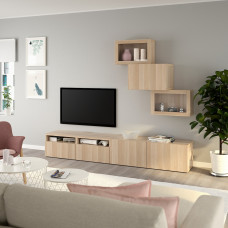 Доставка из Польши ⭐⭐⭐⭐⭐ BESTA kombinacja na TV/szklane drzwi, dab bejcowany na bialo/Lappviken dab bejcowany bialo szk bezbarwne, 240x42x190 cm,ИКЕА-19411308, Евро Икеа Калининград
