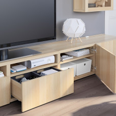 Доставка из Польши ⭐⭐⭐⭐⭐ BESTA kombinacja na TV/szklane drzwi, dab bejcowany na bialo/Lappviken dab bejcowany bialo szk bezbarwne, 240x42x190 cm,ИКЕА-19411308, Евро Икеа Калининград