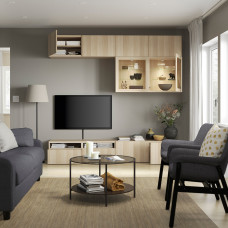 Доставка из Польши ⭐⭐⭐⭐⭐ BESTA kombinacja na TV/szklane drzwi, dab bejcowany na bialo/Lappviken dab bejcowany bialo szk bezbarwne, 240x42x231 cm,ИКЕА-69412174, Евро Икеа Калининград