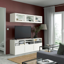 Доставка из Польши ⭐⭐⭐⭐⭐ BESTA kombinacja na TV/szklane drzwi, bialy/Hanviken biale szklo przezroczyste, 180x42x192 cm,ИКЕА-49410369, Евро Икеа Калининград