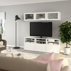 Доставка из Польши ⭐⭐⭐⭐⭐ BESTA kombinacja na TV/szklane drzwi, bialy/Hanviken biale szklo przezroczyste, 180x42x192 cm,ИКЕА-49410369, Евро Икеа Калининград