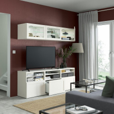 Доставка из Польши ⭐⭐⭐⭐⭐ BESTA kombinacja na TV/szklane drzwi, bialy/Hanviken biale szklo przezroczyste, 180x42x192 cm,ИКЕА-49410369, Евро Икеа Калининград