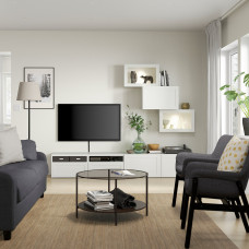 Доставка из Польши ⭐⭐⭐⭐⭐ BESTA kombinacja na TV/szklane drzwi, bialy/Hanviken biale szklo przezroczyste, 240x42x190 cm,ИКЕА-49411302, Евро Икеа Калининград