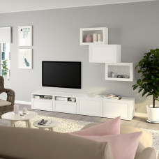 Доставка из Польши ⭐⭐⭐⭐⭐ BESTA kombinacja na TV/szklane drzwi, bialy/Hanviken biale szklo przezroczyste, 240x42x190 cm,ИКЕА-49411302, Евро Икеа Калининград