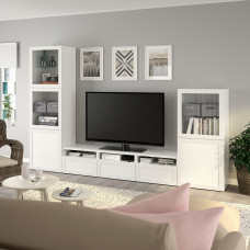 Доставка из Польши ⭐⭐⭐⭐⭐ BESTA kombinacja na TV/szklane drzwi, bialy/Hanviken biale szklo przezroczyste, 300x42x193 cm,ИКЕА-99406384, Евро Икеа Калининград