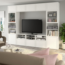 Доставка из Польши ⭐⭐⭐⭐⭐ BESTA kombinacja na TV/szklane drzwi, bialy/Hanviken biale szklo przezroczyste, 300x42x231 cm,ИКЕА-89411239, Евро Икеа Калининград