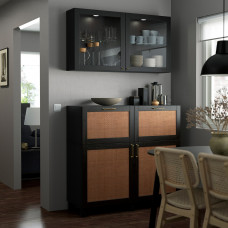 Доставка из Польши ⭐⭐⭐⭐⭐ BESTA kombinacja regalowa z drzw/szuf, czarnybraz Studsviken/Stubbarp/ciemnobrazowy wyplatana topola, 120x42x213 cm,ИКЕА-09421548, Евро Икеа Калининград