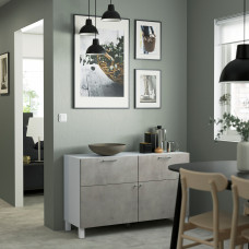 Доставка из Польши ⭐⭐⭐⭐⭐ BESTA kombinacja regalowa z drzw/szuf, bialy Kallviken/Stubbarp/jasnoszary imitacja betonu, 120x42x74 cm,ИКЕА-79421521, Евро Икеа Калининград