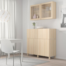 Доставка из Польши ⭐⭐⭐⭐⭐ BESTA kombinacja regalowa z drzw/szuf, dab bejcowany na bialo/Lappviken/Stubbarp dab bejcowany bialo szk bezbarwne, 120x42x213 cm,ИКЕА-89399218, Евро Икеа Калининград