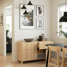 Доставка из Польши ⭐⭐⭐⭐⭐ BESTA kombinacja regalowa z drzw/szuf, dab bejcowany na bialo/Lappviken/Stubbarp dab bejcowany na bialo, 120x42x74 cm,ИКЕА-69412598, Евро Икеа Калининград