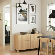 Доставка из Польши ⭐⭐⭐⭐⭐ BESTA kombinacja regalowa z drzw/szuf, dab bejcowany na bialo/Lappviken/Stubbarp dab bejcowany na bialo, 120x42x74 cm,ИКЕА-69412598, Евро Икеа Калининград