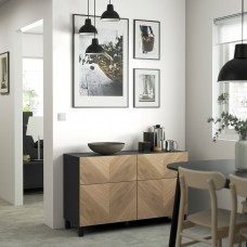 Доставка из Польши ⭐⭐⭐⭐⭐ BESTA kombinacja regalowa z drzw/szuf, czarnybraz/Hedeviken/Stubbarp okl deb, 120x42x74 cm,ИКЕА-59440224, Евро Икеа Калининград