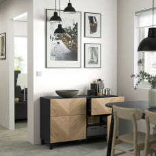 Доставка из Польши ⭐⭐⭐⭐⭐ BESTA kombinacja regalowa z drzw/szuf, czarnybraz/Hedeviken/Stubbarp okl deb, 120x42x74 cm,ИКЕА-79421516, Евро Икеа Калининград