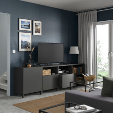 Доставка из Польши ⭐⭐⭐⭐⭐ BESTA lawa TV z drzwiami i szufladami, ciemnoszary/Lappviken/Stubbarp ciemnoszary, 240x42x74 cm,ИКЕА-99556038, Евро Икеа Калининград