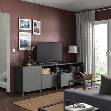 Доставка из Польши ⭐⭐⭐⭐⭐ BESTA lawa TV z drzwiami i szufladami, ciemnoszary/Vasterviken/Stubbarp ciemnoszary, 240x42x74 cm,ИКЕА-79507888, Евро Икеа Калининград