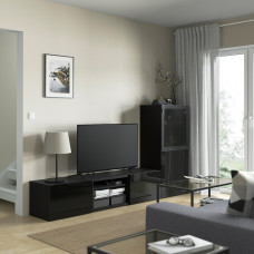 Доставка из Польши ⭐⭐⭐⭐⭐ BESTA kombinacja na TV/szklane drzwi, czarnybraz/Selsviken wysoki polysk/czarny dymione szklo, 240x42x129 cm,ИКЕА-29329539, Евро Икеа Калининград