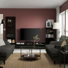 Доставка из Польши ⭐⭐⭐⭐⭐ BESTA kombinacja na TV/szklane drzwi, czarnybraz/Selsviken wysoki polysk/czarny dymione szklo, 300x42x193 cm,ИКЕА-29330788, Евро Икеа Калининград