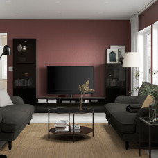Доставка из Польши ⭐⭐⭐⭐⭐ BESTA kombinacja na TV/szklane drzwi, czarnybraz/Selsviken wysoki polysk/czarny dymione szklo, 300x42x193 cm,ИКЕА-29330788, Евро Икеа Калининград