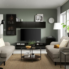 Доставка из Польши ⭐⭐⭐⭐⭐ BESTA kombinacja na TV/szklane drzwi, czarnybraz/Selsviken wysoki polysk/czarny dymione szklo, 300x42x211 cm,ИКЕА-19406854, Евро Икеа Калининград