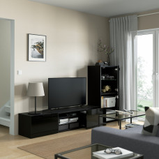 Доставка из Польши ⭐⭐⭐⭐⭐ BESTA kombinacja na TV/szklane drzwi, czarnybraz/Selsviken polysk/czarne przezroczyste szklo, 240x42x129 cm,ИКЕА-19329460, Евро Икеа Калининград