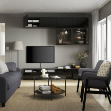Доставка из Польши ⭐⭐⭐⭐⭐ BESTA kombinacja na TV/szklane drzwi, czarnybraz/Selsviken polysk/czarne przezroczyste szklo, 240x42x231 cm,ИКЕА-49412212, Евро Икеа Калининград