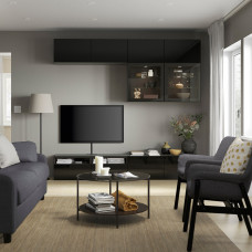 Доставка из Польши ⭐⭐⭐⭐⭐ BESTA kombinacja na TV/szklane drzwi, czarnybraz/Selsviken polysk/czarne przezroczyste szklo, 240x42x231 cm,ИКЕА-49412212, Евро Икеа Калининград