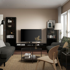 Доставка из Польши ⭐⭐⭐⭐⭐ BESTA kombinacja na TV/szklane drzwi, czarnybraz/Selsviken polysk/czarne przezroczyste szklo, 300x42x193 cm,ИКЕА-79406380, Евро Икеа Калининград
