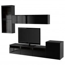 Доставка из Польши BESTA kombinacja na TV/szklane drzwi, czarnybraz/Selsviken polysk/czarne przezroczyste szklo, 300x42x211 cm ИКЕА-89406718, ЕВРОИКЕА Калининград