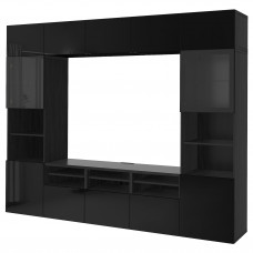 Доставка из Польши BESTA kombinacja na TV/szklane drzwi, czarnybraz/Selsviken polysk/czarne przezroczyste szklo, 300x42x231 cm ИКЕА-99411031, ЕВРОИКЕА Калининград