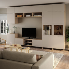 Доставка из Польши ⭐⭐⭐⭐⭐ BESTA kombinacja na TV/szklane drzwi, okleina debowa bejcowana na bialo Lappviken/Sindvik szklo bezbarwne, 360x42x240 cm,ИКЕА-09480929, Евро Икеа Калининград