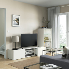 Доставка из Польши ⭐⭐⭐⭐⭐ BESTA kombinacja na TV/szklane drzwi, bialy/Lappviken biale szklo przezroczyste, 240x42x129 cm,ИКЕА-29329412, Евро Икеа Калининград