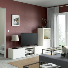 Доставка из Польши ⭐⭐⭐⭐⭐ BESTA kombinacja na TV/szklane drzwi, bialy/Vasterviken biale szklo przezroczyste, 240x42x129 cm,ИКЕА-99421723, Евро Икеа Калининград