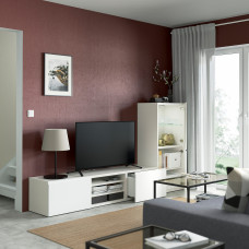 Доставка из Польши ⭐⭐⭐⭐⭐ BESTA kombinacja na TV/szklane drzwi, bialy/Vasterviken biale szklo przezroczyste, 240x42x129 cm,ИКЕА-99421723, Евро Икеа Калининград